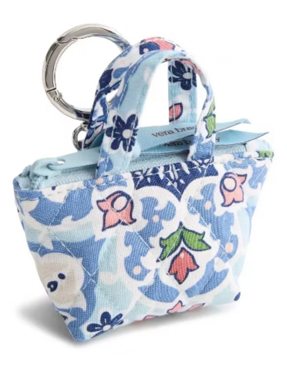 🎉Vera Bradley Light Blue Floral Quilted Mini Tote Keychain